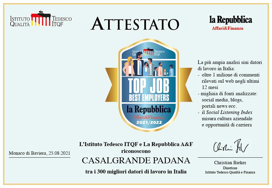 Casalgrande Padana gewinnt die Auszeichnung Top Job 2021-22 | Casalgrande Padana