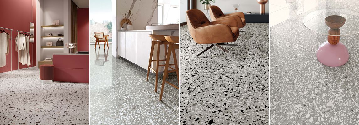 Le Ville by Casalgrande Padana: precious porcelain stoneware fragments for terrazzo style