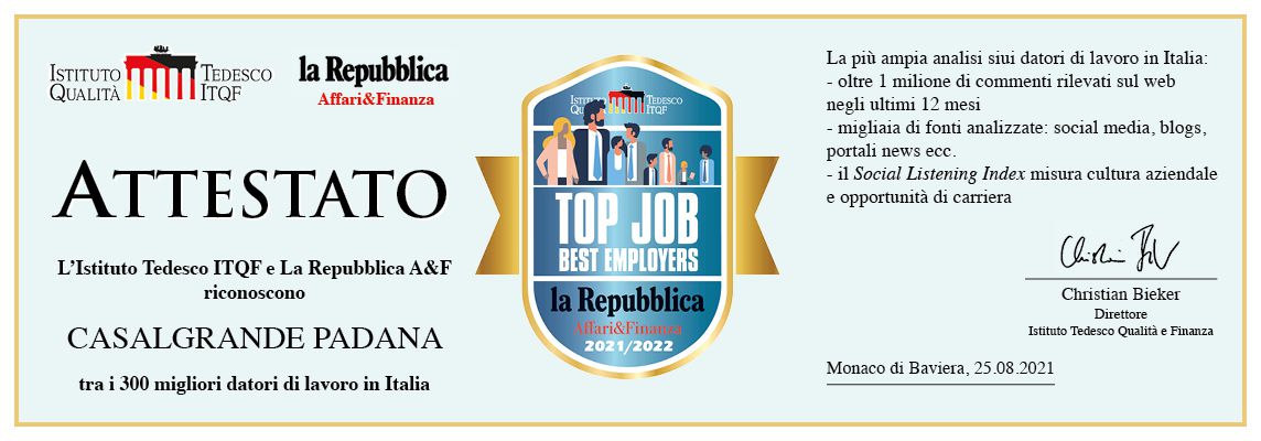 Casalgrande Padana gewinnt die Auszeichnung Top Job 2021-22