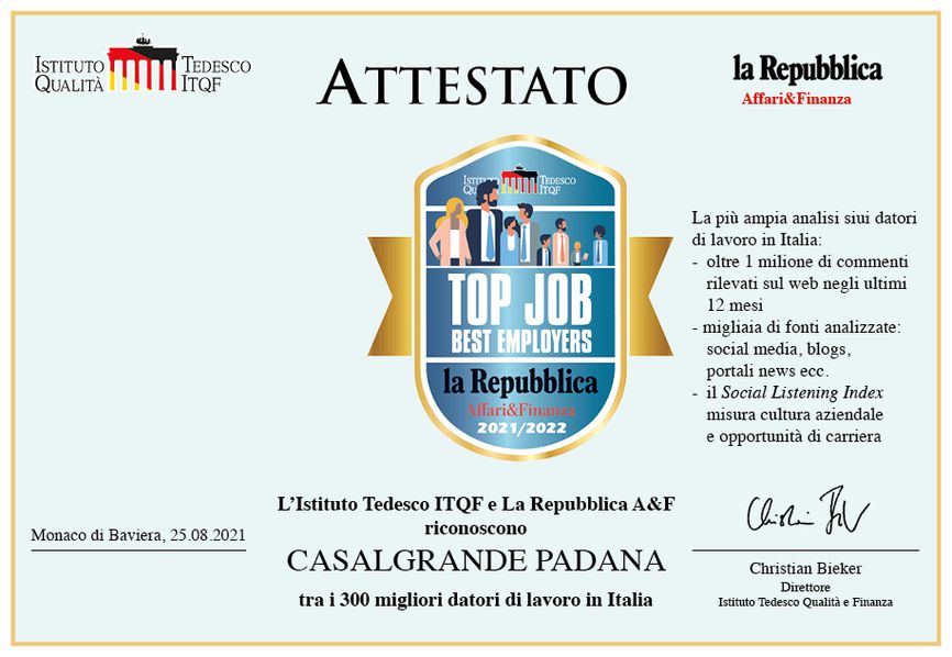Casalgrande Padana gewinnt die Auszeichnung Top Job 2021-22